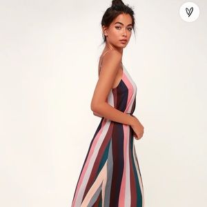 NWT Lulu’s Erina Mauve Multi Stripe Belted Midi Slip Dress